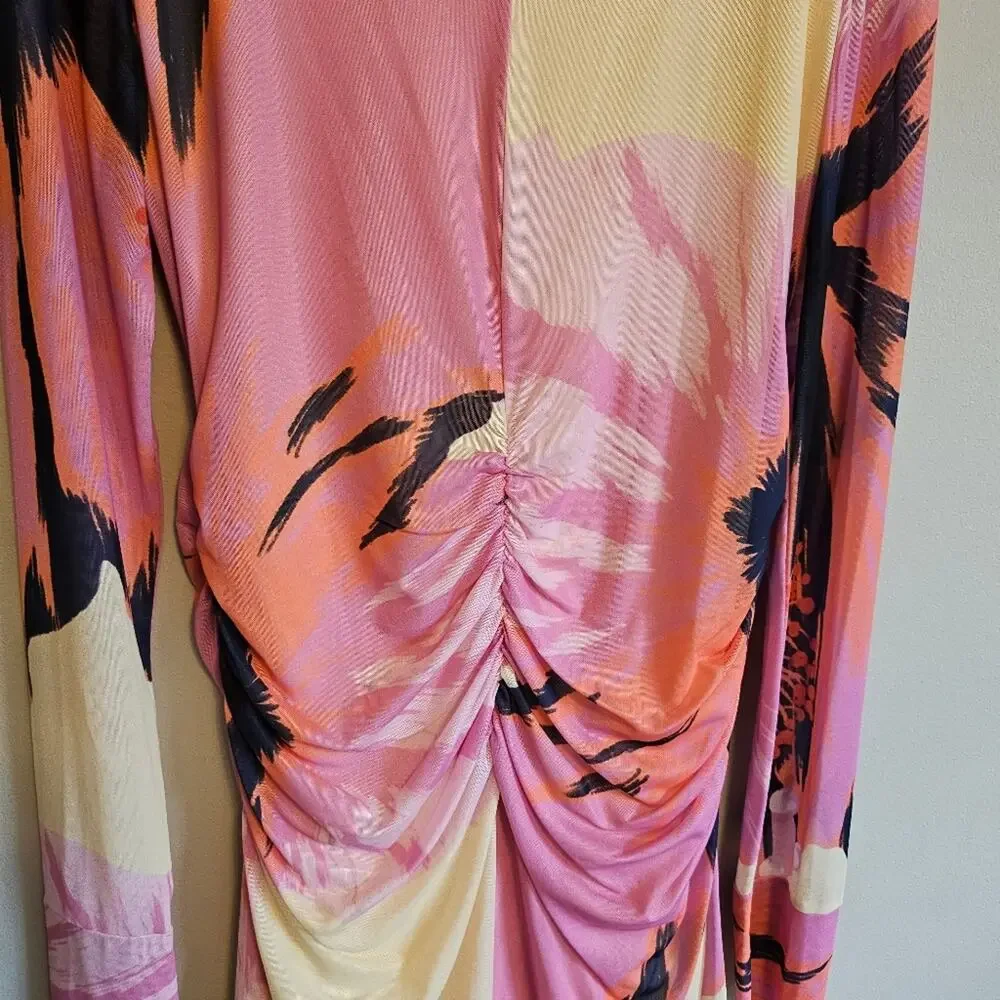 Farm Rio x Anthropologie Long Sleeve Mock-Neck Mesh Mini Dress Large Floral - Picture 7 of 11